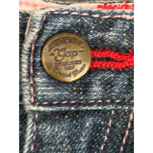 Gap Jeans Skirt Short Mini Blue Denim Pink Red Heart Shape Back Pocket Girl 7 - Picture 6 of 11